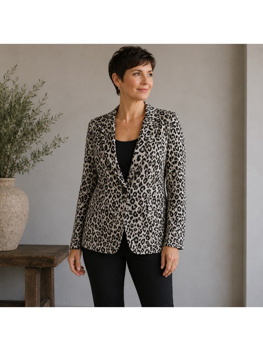 Chico's Off White Black Gold Leopard Blazer 2